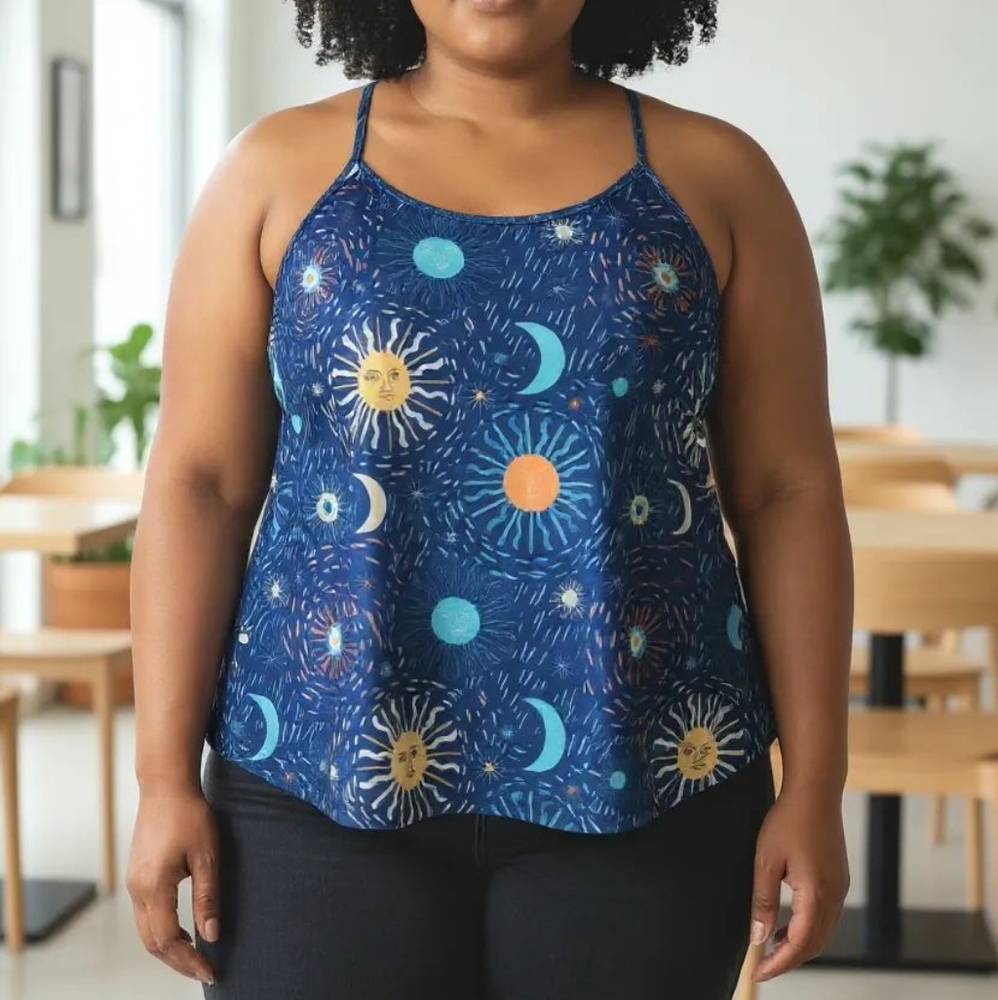Stars Moon Criss Cross Tank Top Spaghetti Strap Camisole 2x